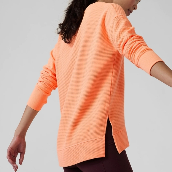 Athleta Coaster Luxe Waffle Sweatshirt Orange Bleach SZ Medium - Picture 5 of 11